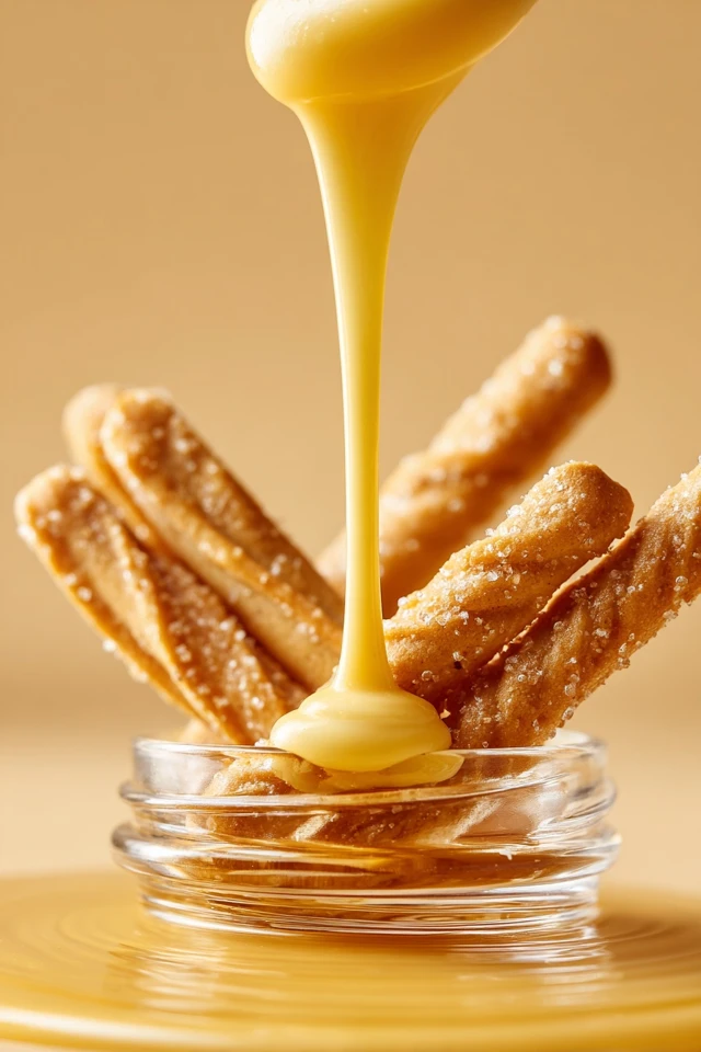 Delicious Food Pouring Sauce on Biscuit Sticks