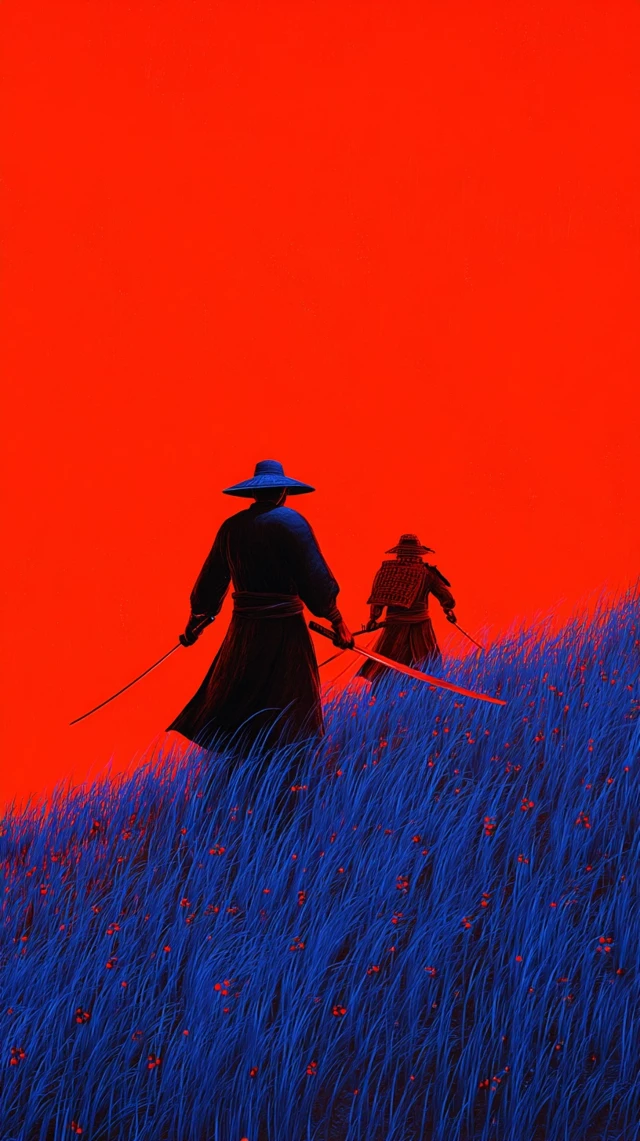 Samurai Duel in a Flowered Battlefield