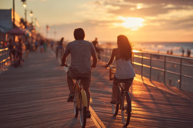 Romantic Bike Ride at Sunset on the Beach