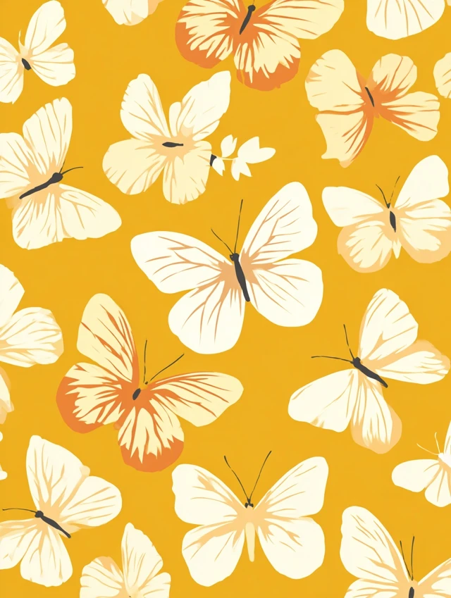 White Butterflies on Yellow Background Illustration