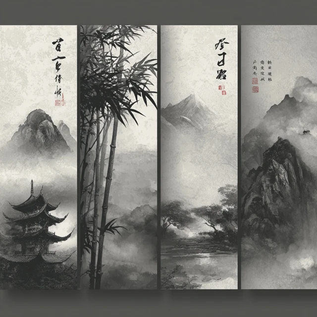 Ink Wash Painting Mountains and Rivers Scenery