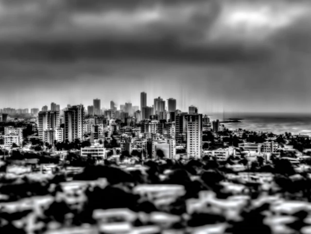Puerto Rico Skyline Overlook in Black and White