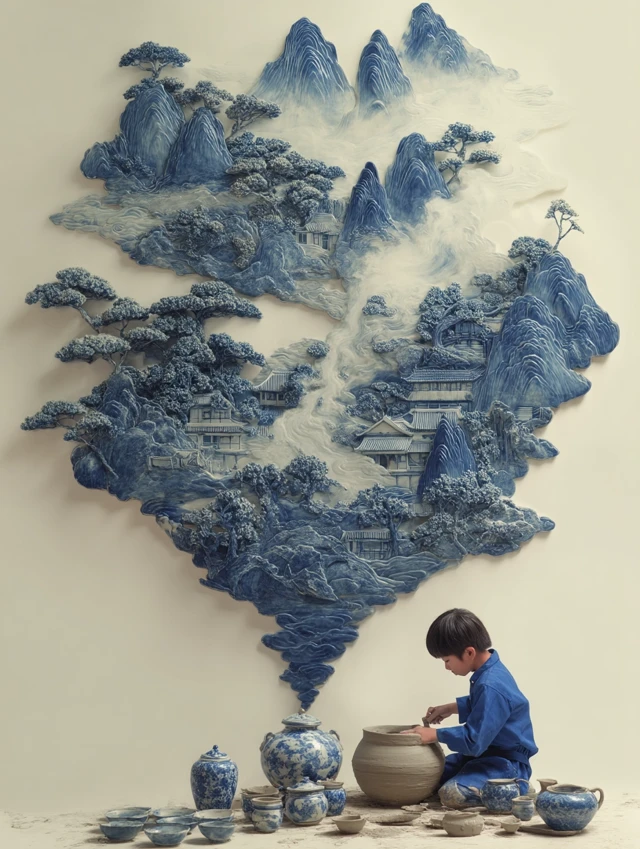 Surreal Chinese Porcelain Landscape Painting