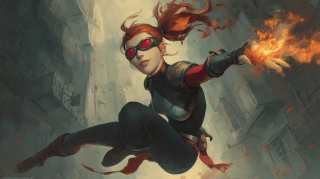 DND Character Portrait Fiery Acrobat Woman