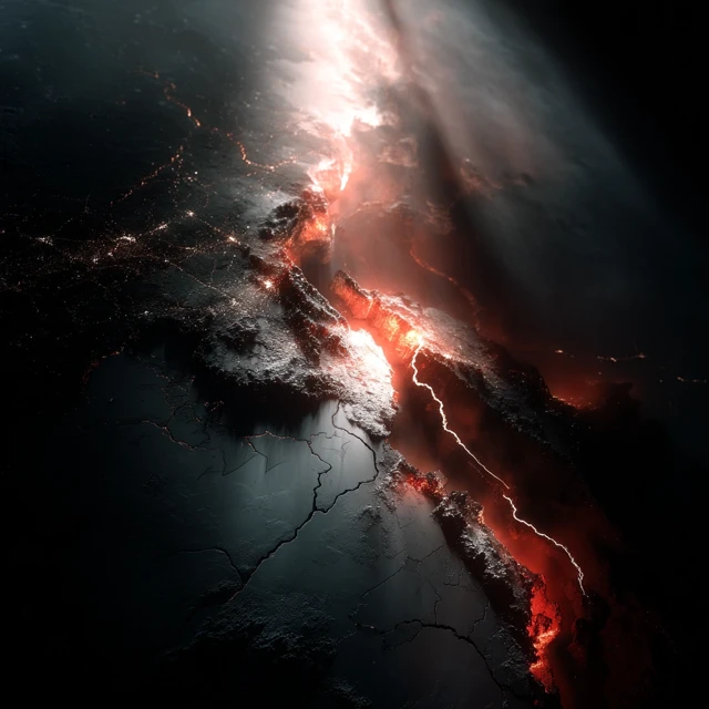 Russia Topographic Map with Glowing Magma Fissure