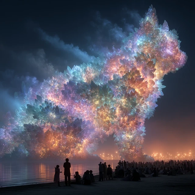 Fireworks Cat Over Futuristic Tokyo 2432