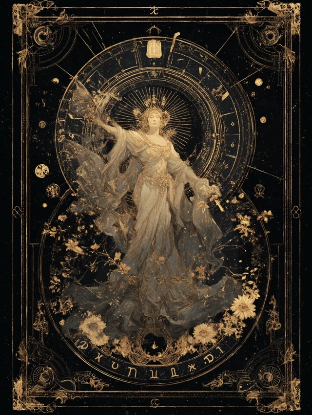 Goddess and Moon Tarot Card Art Astrological Symbols