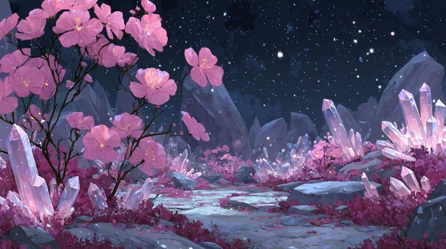Anime Fantasy Landscape Crystal Flowers Digital Art