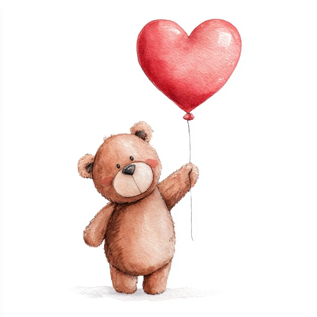 Cute Teddy Bear with Heart Balloon Valentines Day