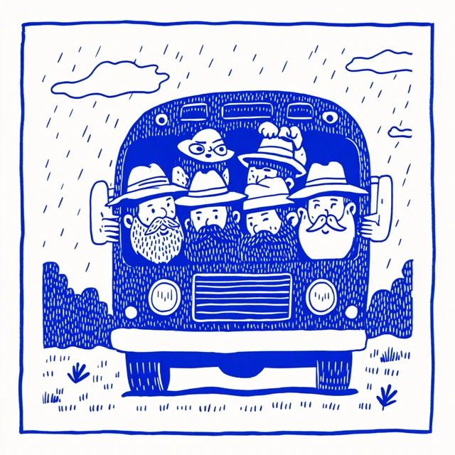 Rabbis on a Bus in the Rain Illustration