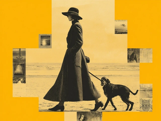 Art Deco Woman Walking Dog Illustration