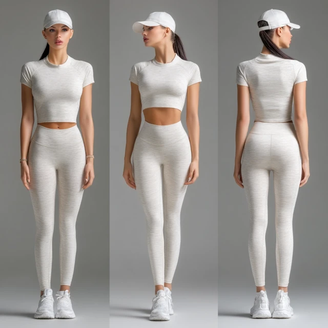 Fitness Woman in Ivory Leggings and Top