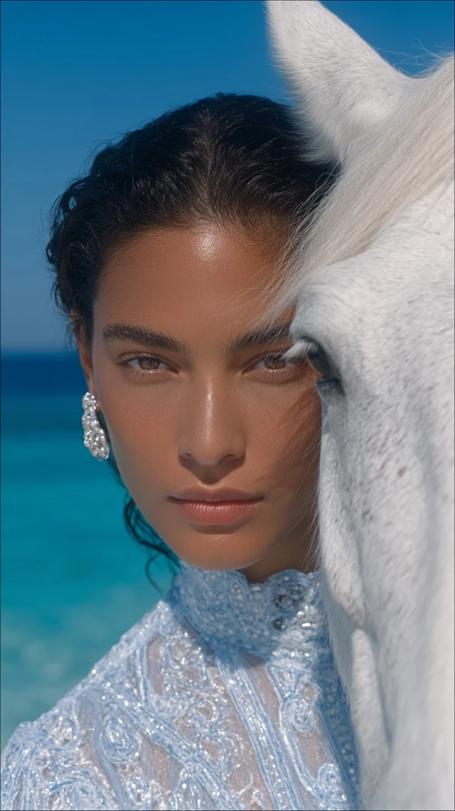 African American Model with Horse Beach Photo Vogue Italy