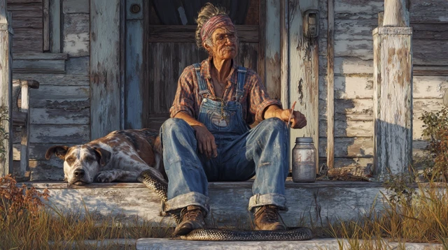 Hillbilly Portrait Rural American South Snake Dog