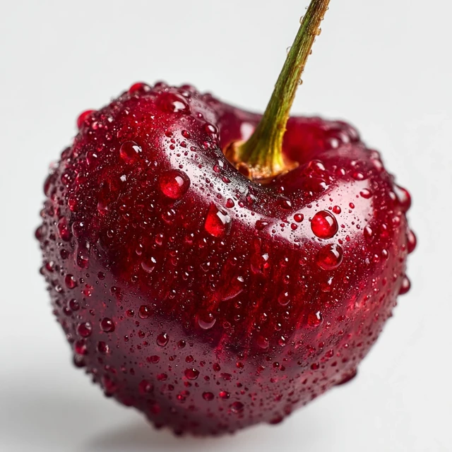 Cherry with Water Droplets Isolated on White Background