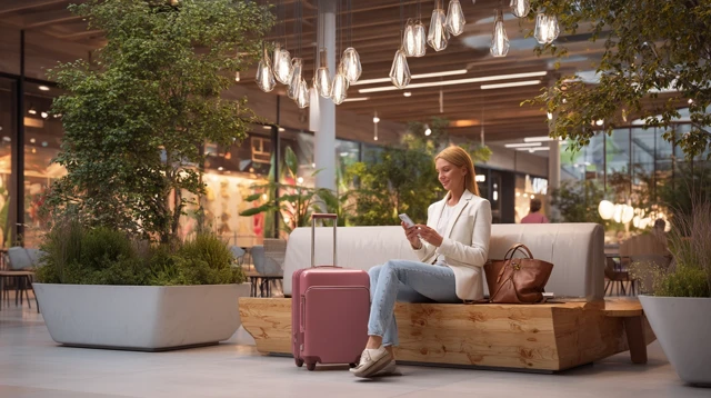 Woman in Shopping Mall Using Phone Lifestyle Editorial
