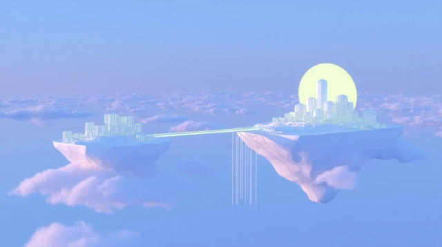 Floating Islands Surreal 3D Model with Bridge