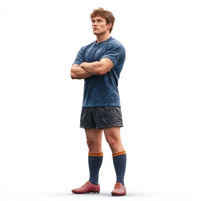 Rugby Player Observing Opponent Photorealistic Image