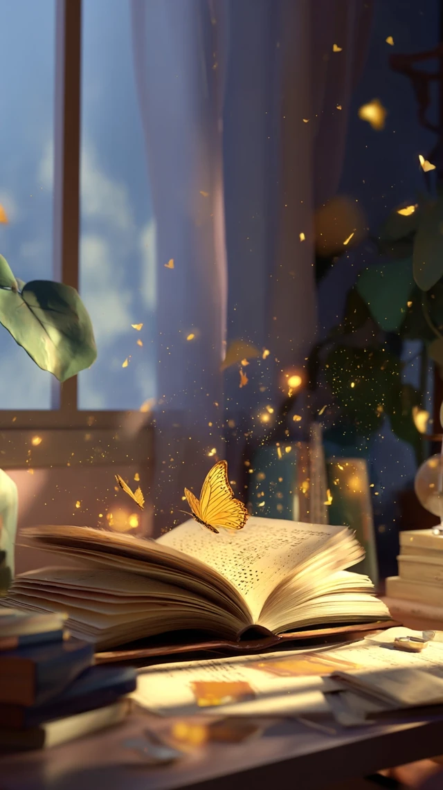 Golden Butterfly and Ancient Poetry Book