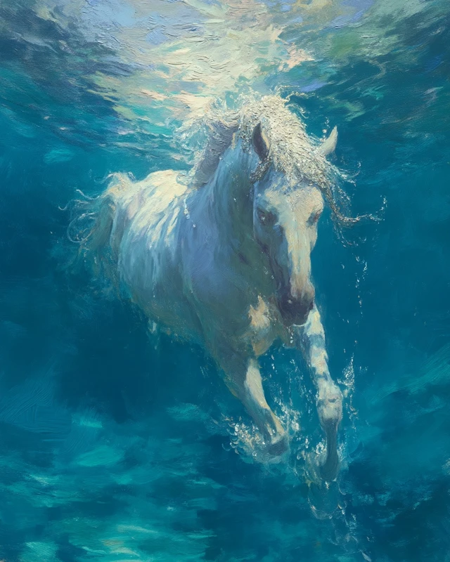 Underwater Majestic Unicorn Oil Painting