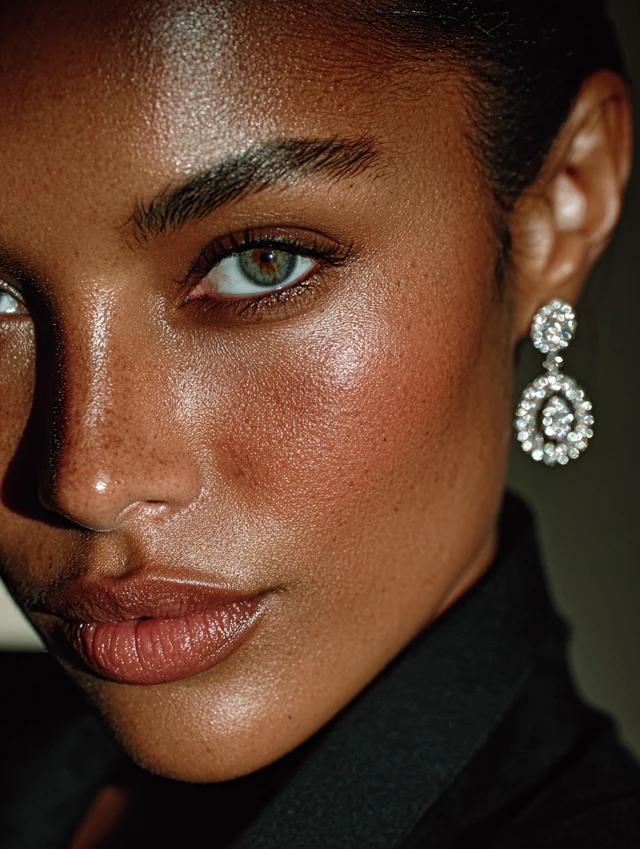 Elegant Woman with Earring Close Up Vogue Style