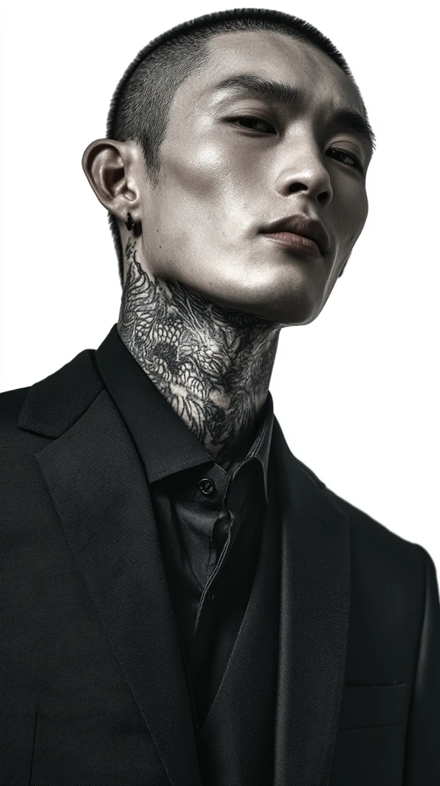 Handsome Chinese Man in Black Suit Dragon Tattoo