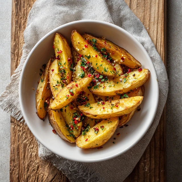 Golden Oven Baked Potato Wedges Food Photography