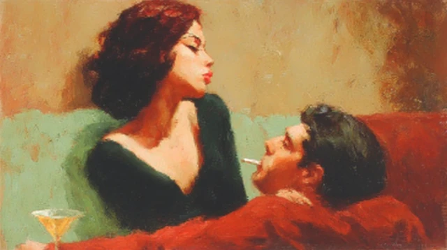 Romantic Oil Painting Intimate Noir Scene