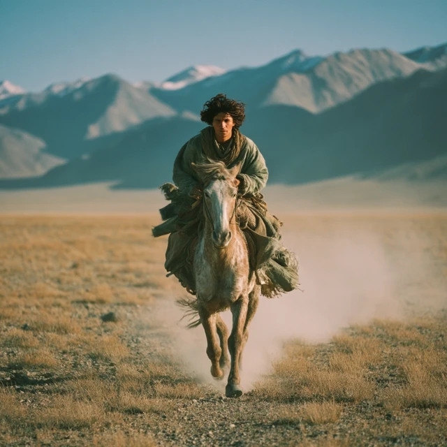 Teenage Boy on Horseback in Desert Landscape Fujifilm Photo