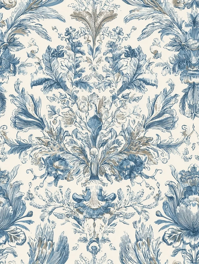 Vintage Toile de Jouy Floral Pattern Design
