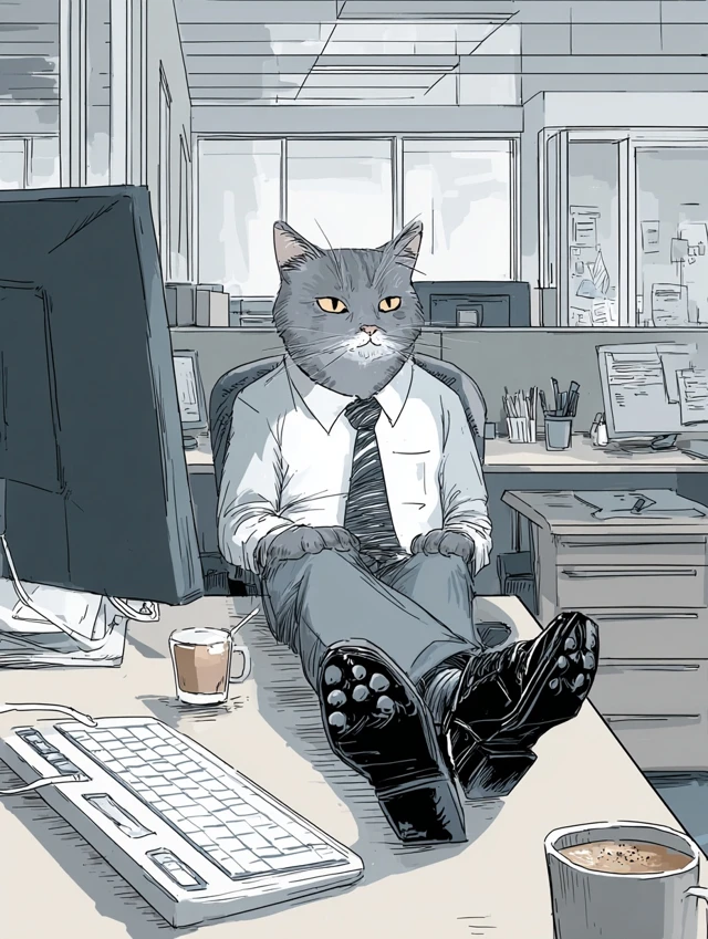 Office Cat Modern Illustration