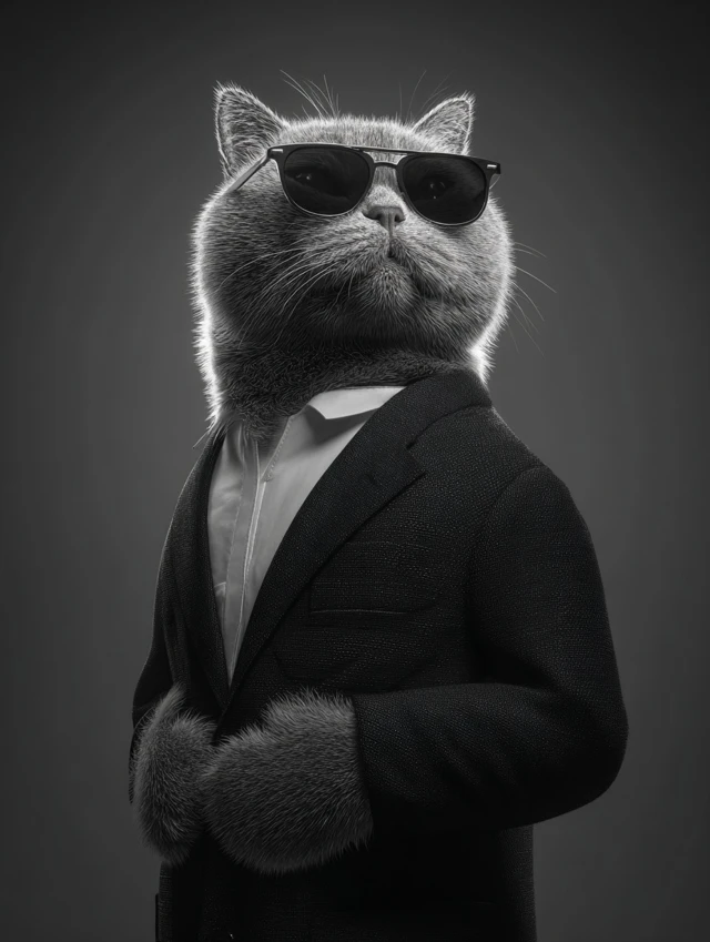 Stylish Cat in Suit Versace Fashion Campaign
