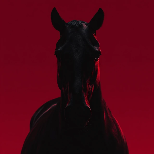 Majestic Black Horse Head in Red Light
