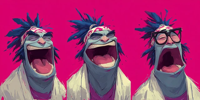 Three Happy Cartoon Characters Laughing