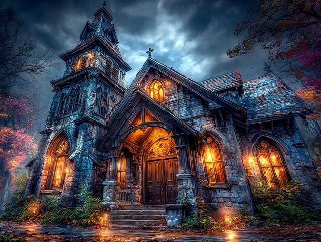 Haunted Church Spooky Gothic Painting