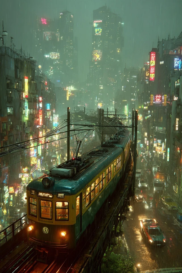 Cyberpunk Tokyo Rainy Night Cityscape
