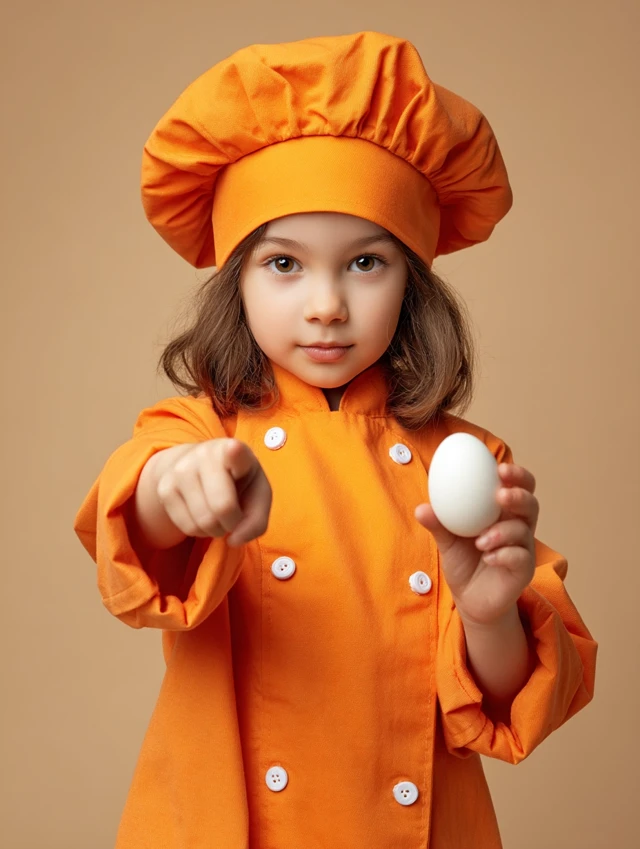 Young Chef: Girl in Orange Holding Egg
