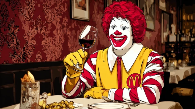 Ronald McDonald Enjoying Wine Painting Art