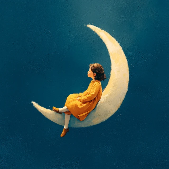 Girl on the Moon Peaceful and Beautiful Illustration