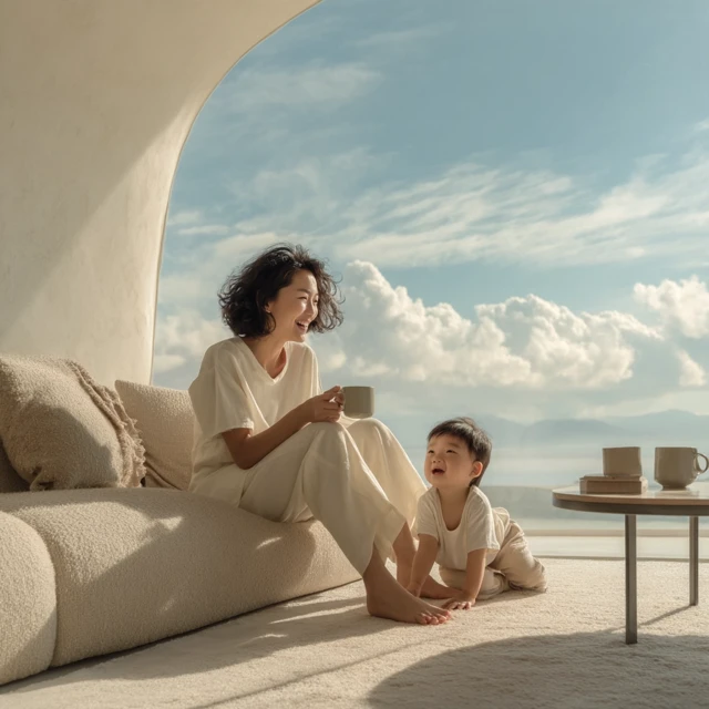 Cozy Family Moment Mother and Child in Sunlight Photography