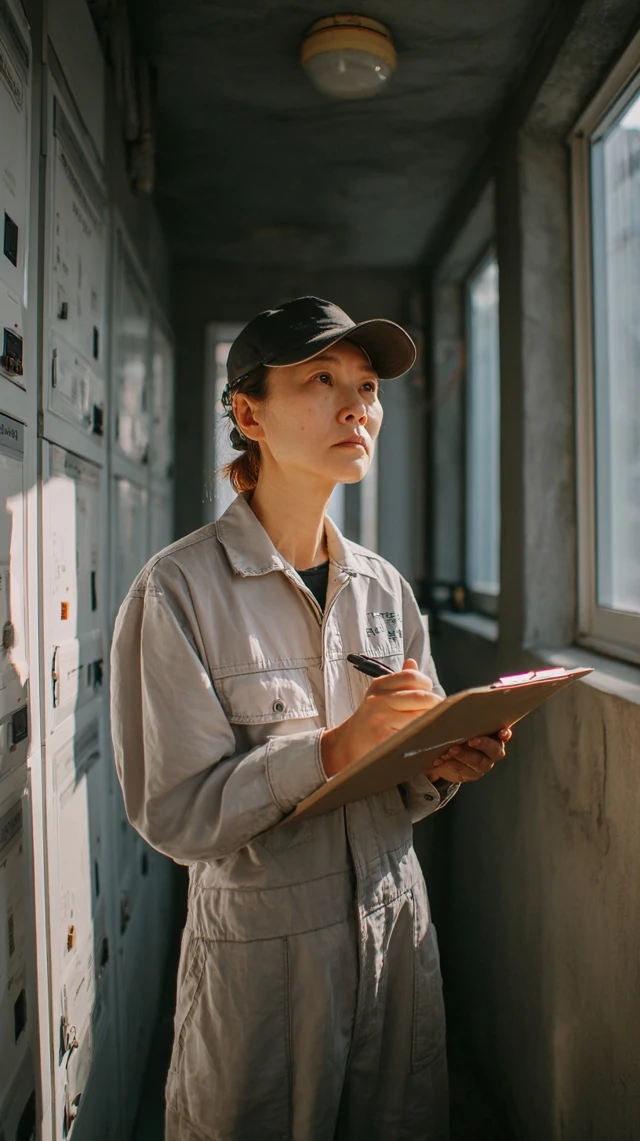 Korean Woman Checking Electric Meters
