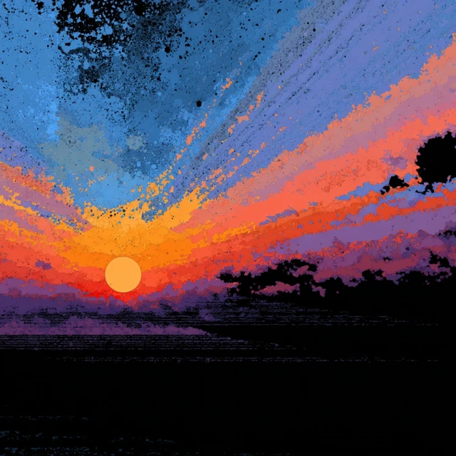 Abstract Sunset Painting Colorful Landscape Art