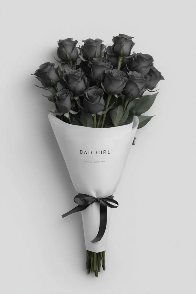 Black Roses Bouquet with BAD GIRL Typography