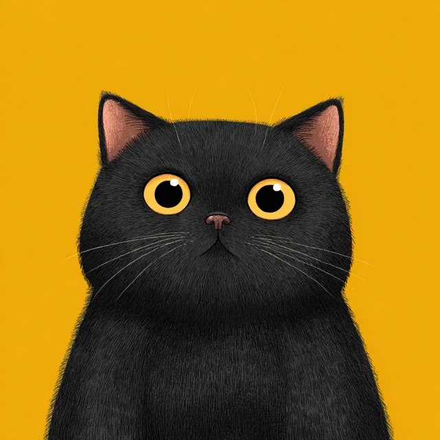 Cartoon Black Cat Illustration Yellow Background