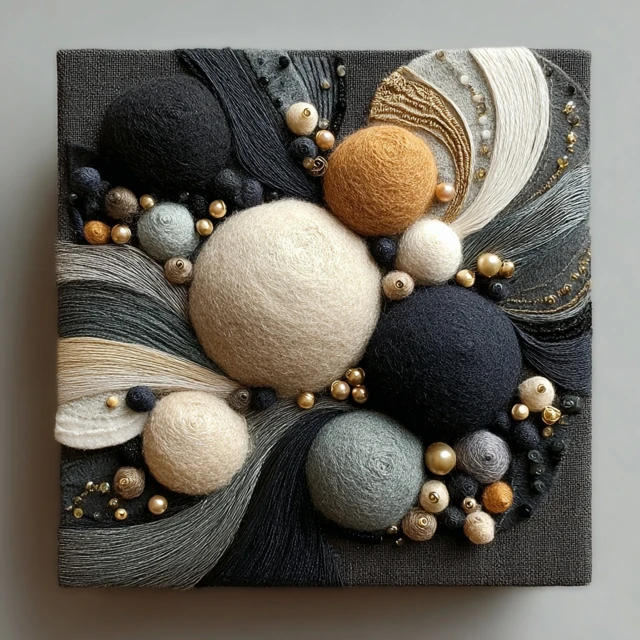 Embroidery Art Black White Gray Organic Design
