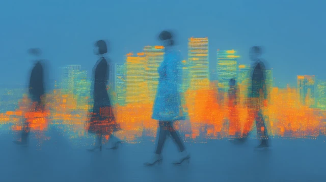 Dynamic Cityscape with Pedestrians Abstract Art