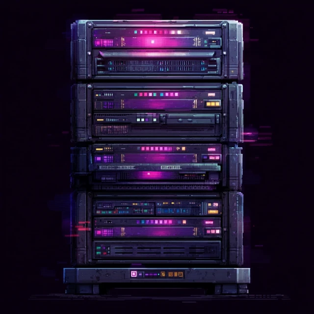 Cyberpunk Pixel Art Data Server Logo