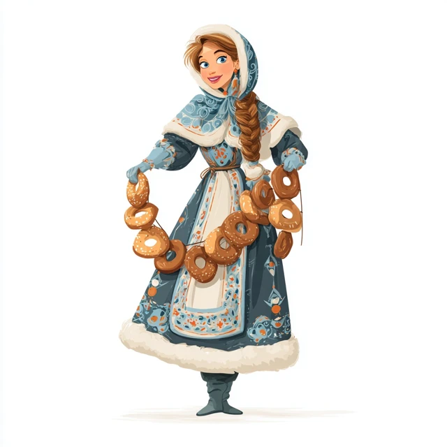 Cartoon Woman in Russian Winter Clothes