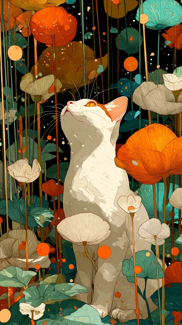 Cat in Flower Field Anime Style