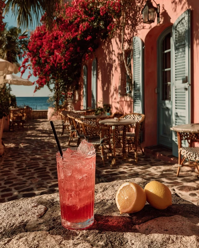 Pink Highball Drink in a French Resort